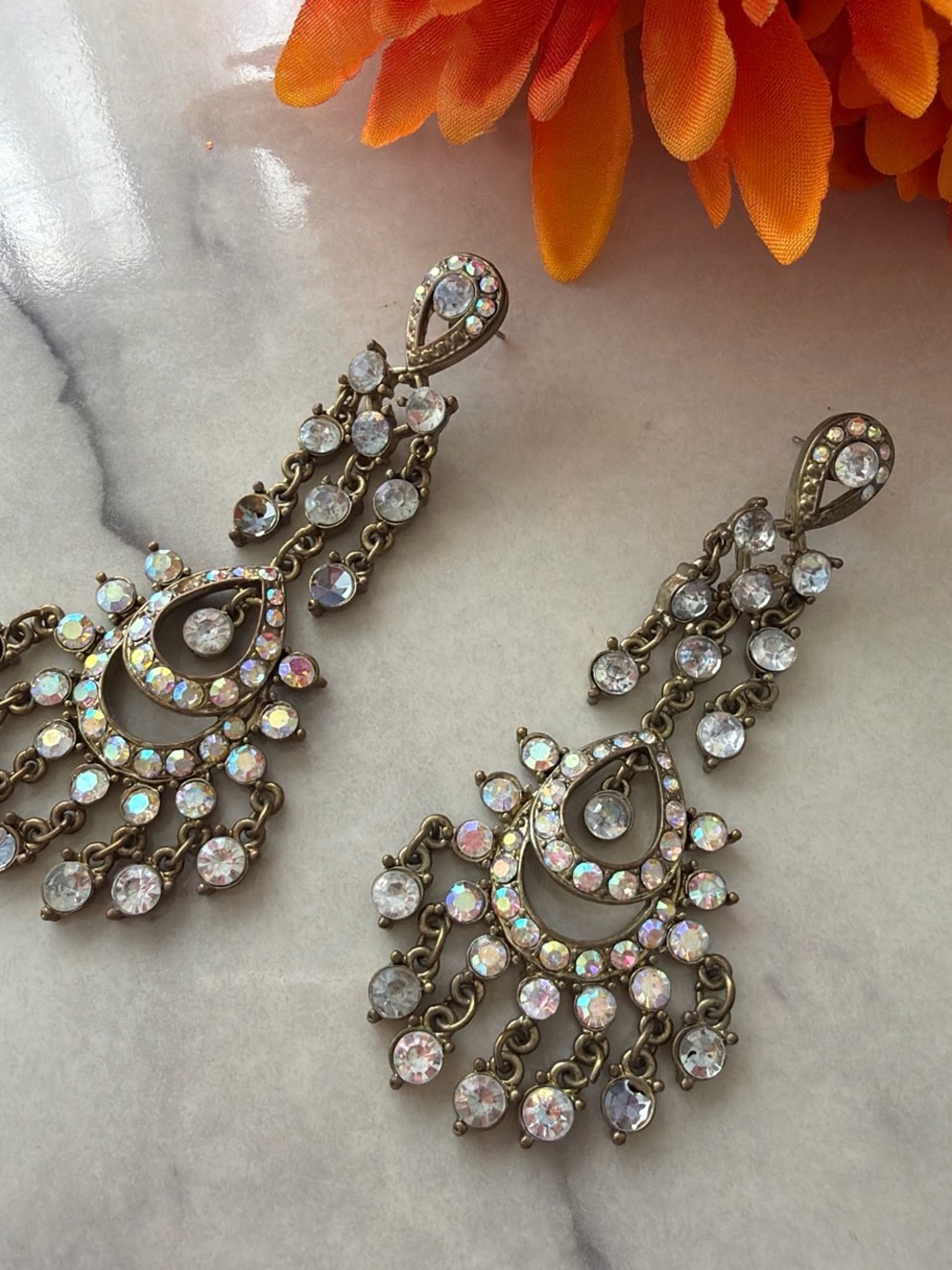 Crystal Chandelier Drop Earrings - Iridescent Crystals